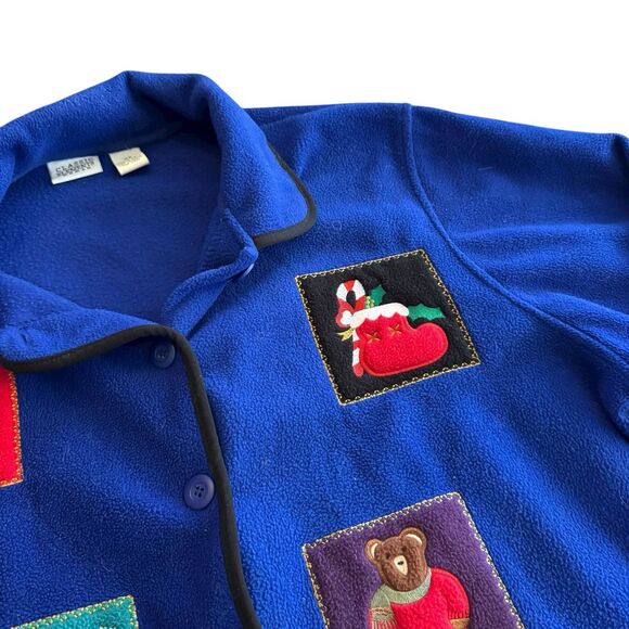 Classic Elements Woman size 2X royal blue appliquéd button front holiday fleece - Picture 4 of 10